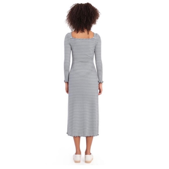 Maggy London long sleeve ribbed black and white stripped midi dress - Picture 4 of 8